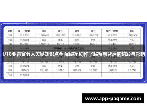 U18亚青赛五大关键知识点全面解析 助你了解赛事背后的精彩与影响 U18亚青赛五大关键知识点全面解析 助你了解赛事背后的精彩与影响
