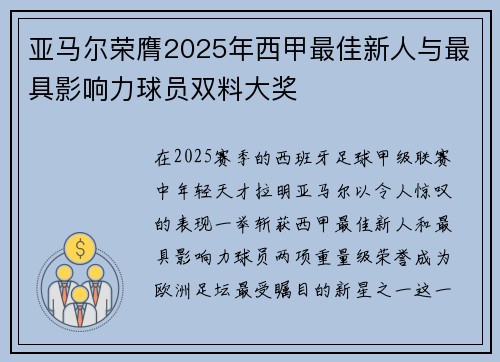 亚马尔荣膺2025年西甲最佳新人与最具影响力球员双料大奖 亚马尔荣膺2025年西甲最佳新人与最具影响力球员双料大奖